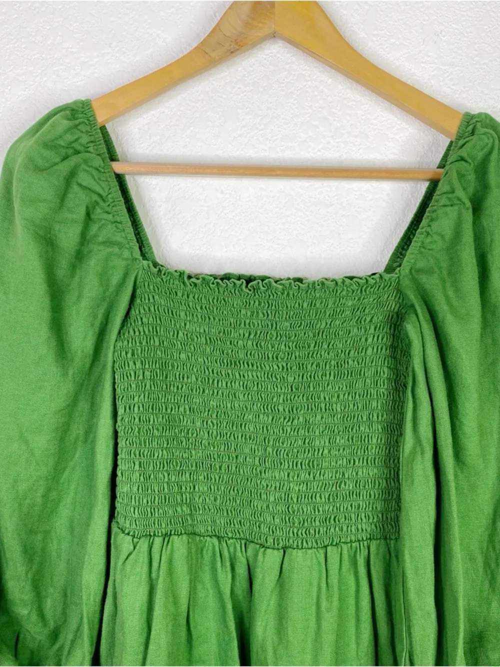 Reformation Green Greyson Shirred Linen Mini Dress - Picture 3 of 6